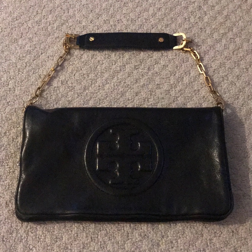 Tory Burch reva black leather clutch